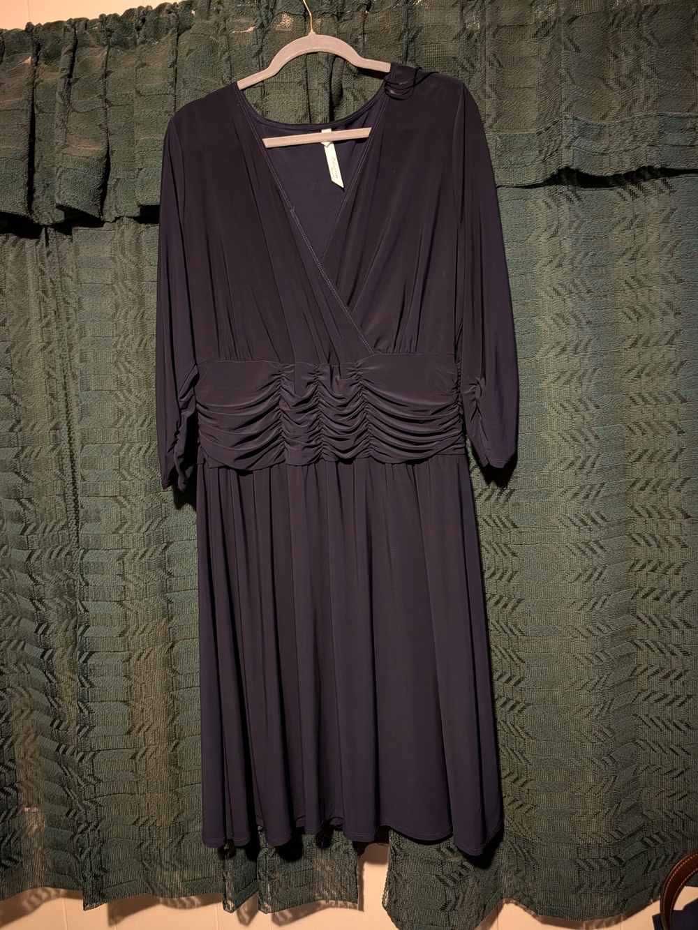 NY Collection Navy Ruched-Waist Midi Dress